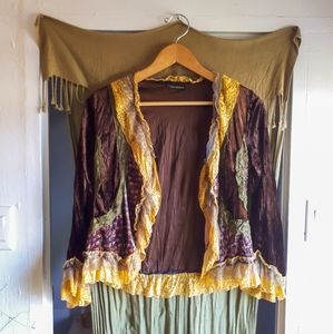 Crushed velvet lace patchwork boho gypsy vest top
